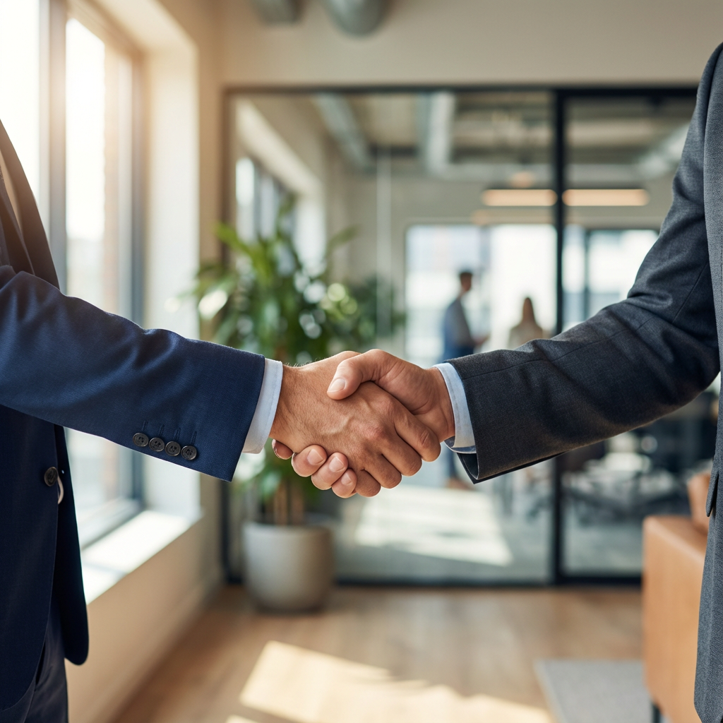 Professional handshake representing conversion